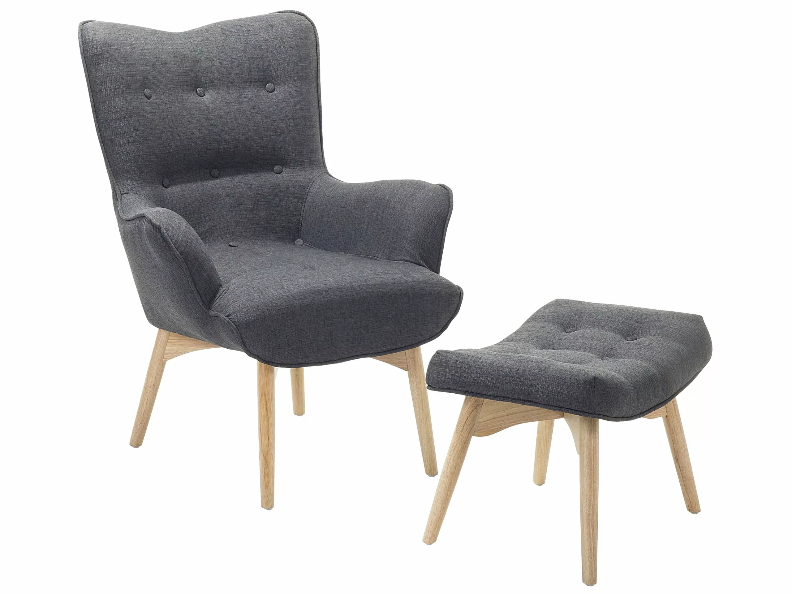 Beliani Sillón Tapizado Con Reposapiés Gris Oscuro VEJLE
