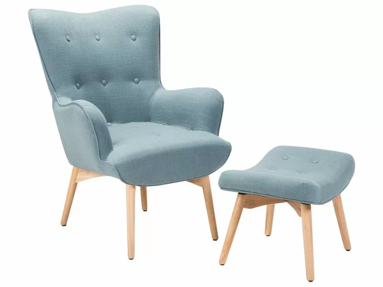 Beliani Sillón Tapizado Con Reposapiés En Azul VEJLE