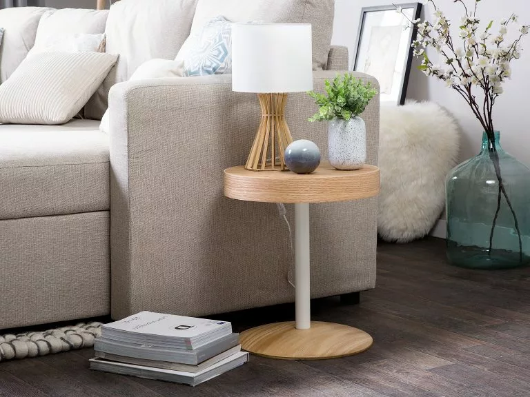 Beliani Mesa De Centro De Madera Maciza Clara/blanco ⌀ 40 Cm OREGON - Imagen 2