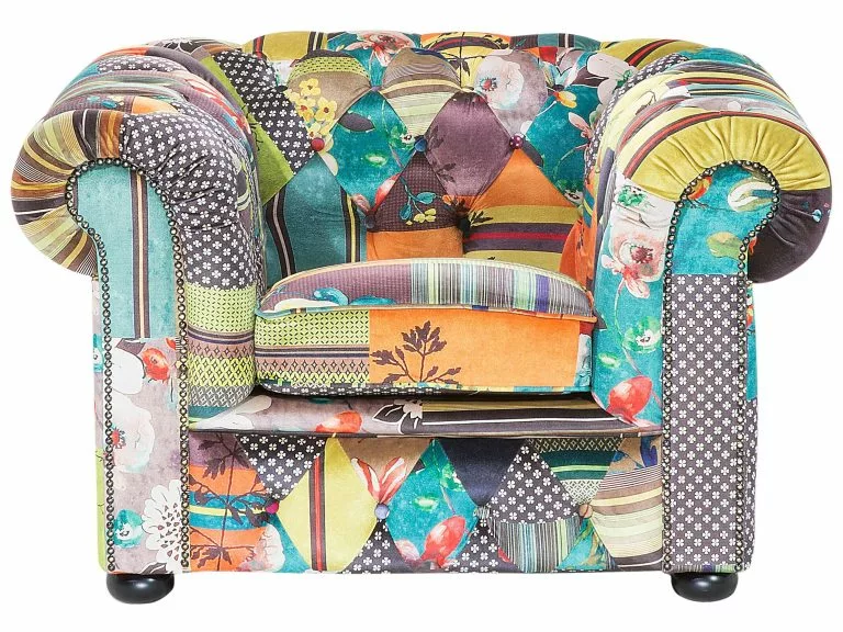 Beliani Sillón Verde/amarillo CHESTERFIELD - Imagen 3