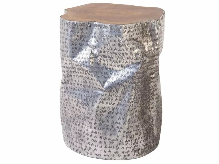 Beliani Mesa Auxiliar De Madera De Tecla Clara/plateado 38 Cm GORDON - Imagen 4