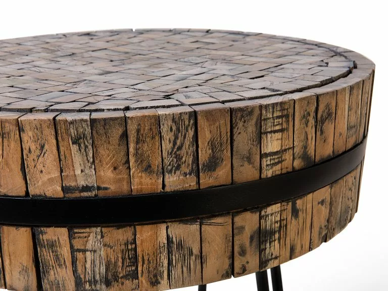 Beliani Mesa Auxiliar De Madera De Teca Clara/negro ⌀ 45 Cm TAKU - Imagen 10