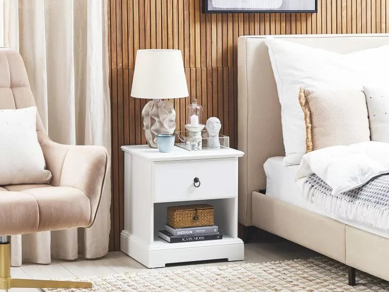 Beliani Mesa De Noche Blanca 48 X 43 Cm GILBERT - Imagen 2