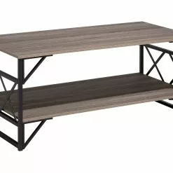 Beliani Mesa De Centro Madera Oscura/gris Pardo/negro 120 X 61 Cm BOLTON