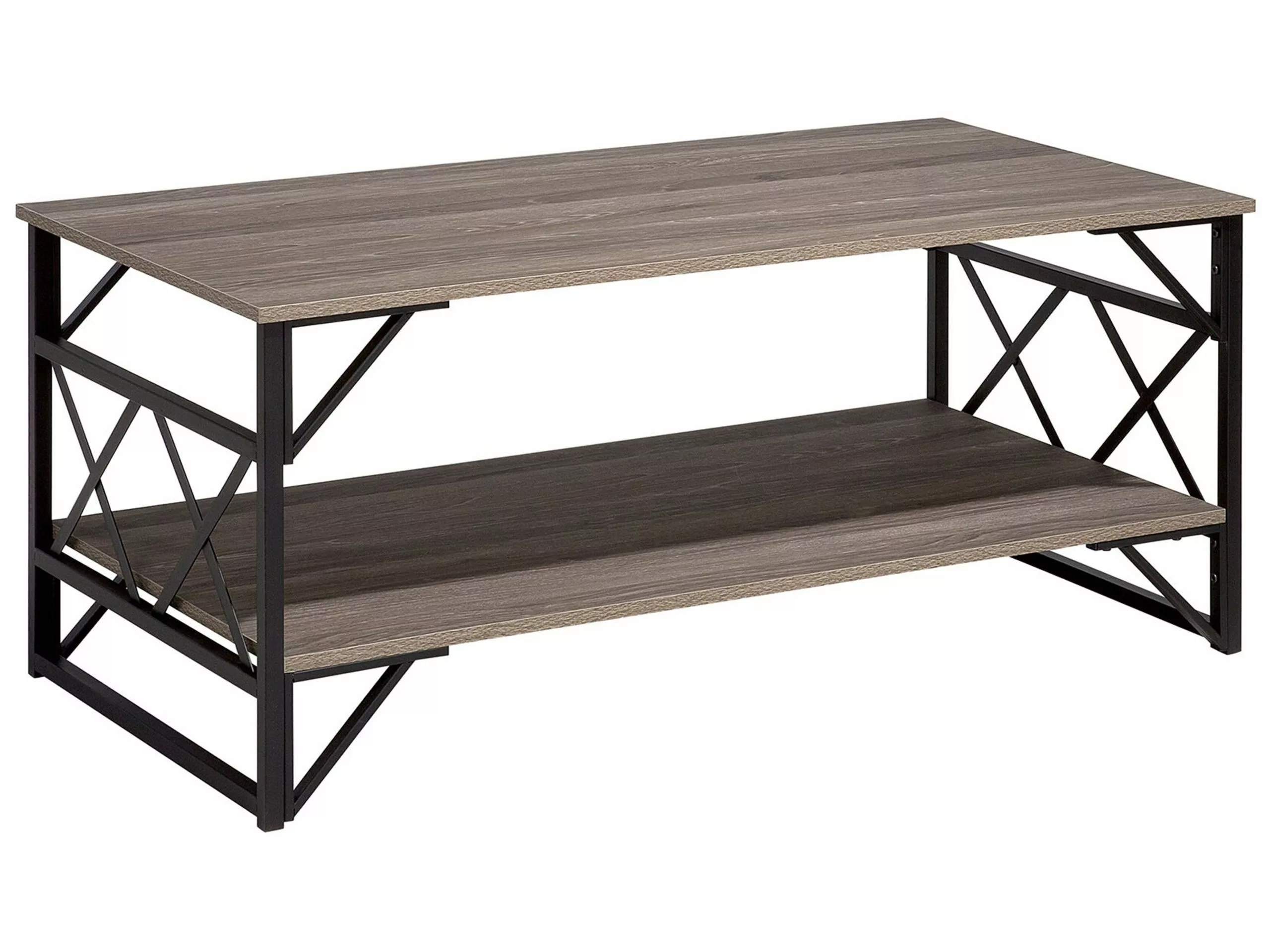 Beliani Mesa De Centro Madera Oscura/gris Pardo/negro 120 X 61 Cm BOLTON