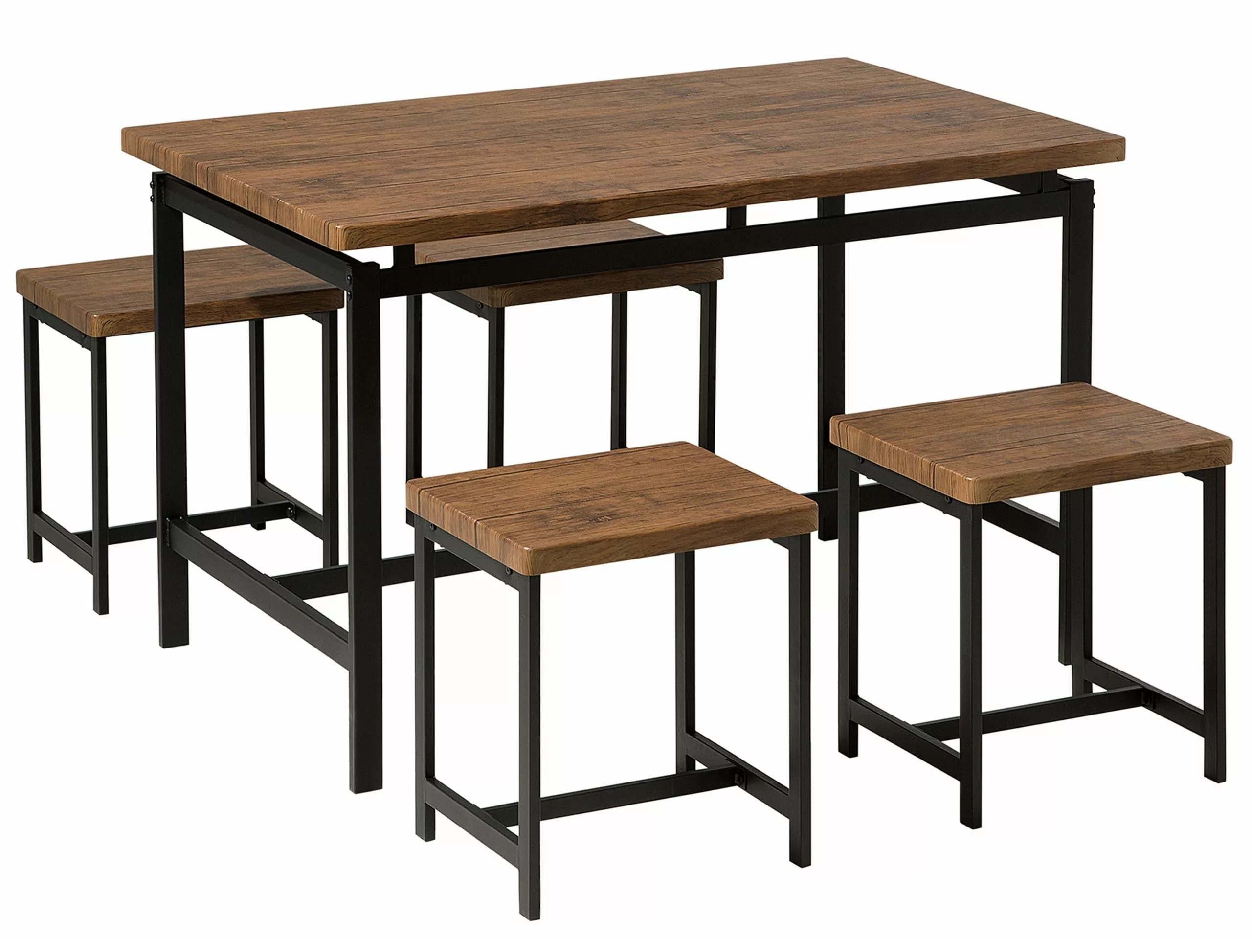 Beliani Conjunto De Comedor 4 Plazas Negro/madera Oscura ARLINGTON
