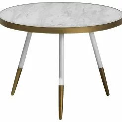 Beliani Mesa De Centro Blanco/dorado ⌀ 61 Cm RAMONA