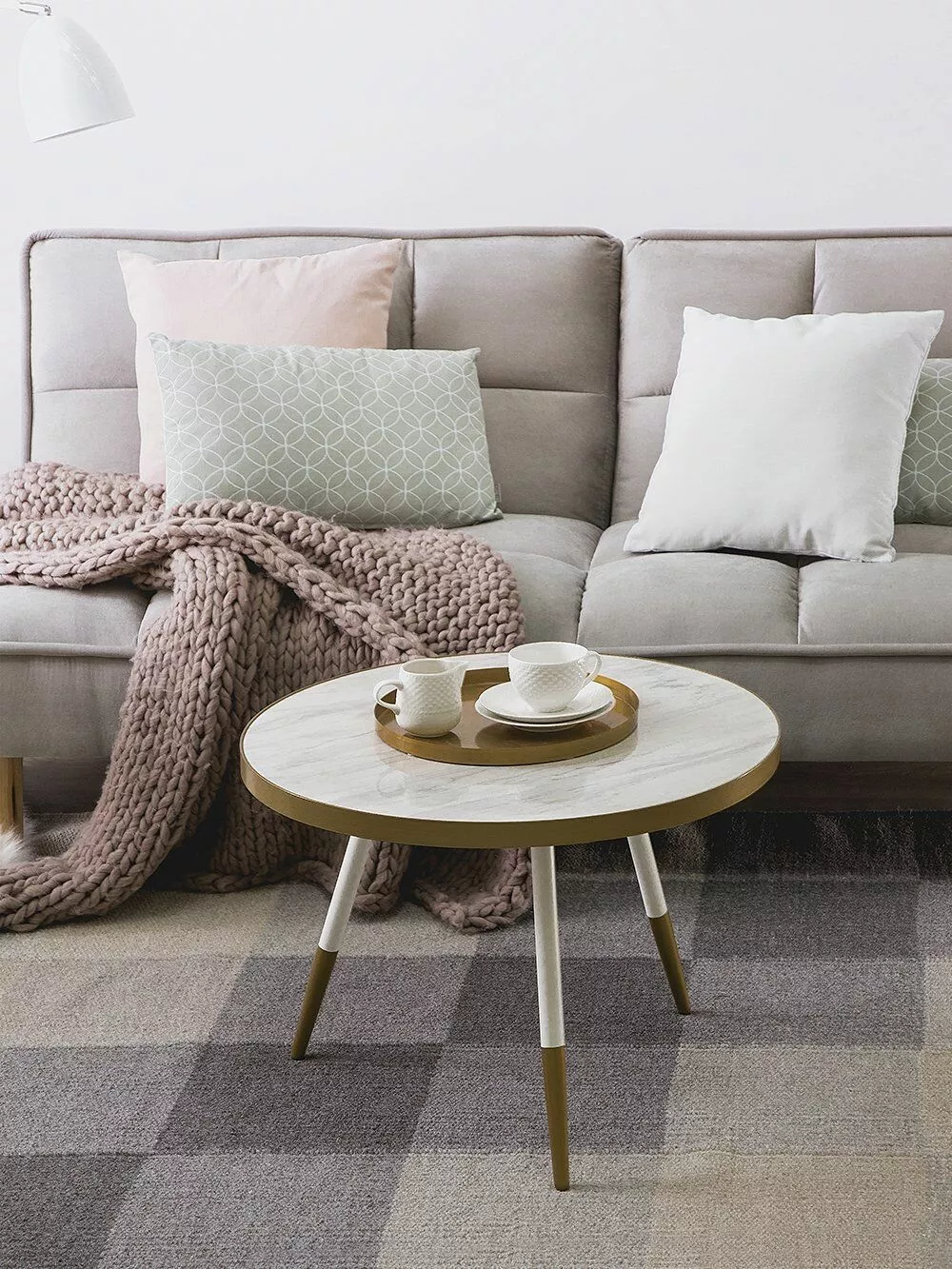 Beliani Mesa De Centro Blanco/dorado ⌀ 61 Cm RAMONA - Imagen 6