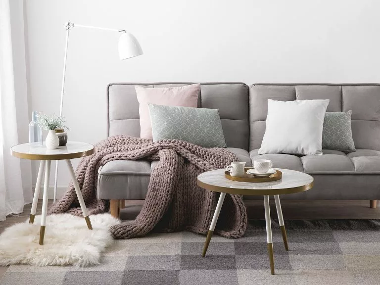 Beliani Mesa Auxiliar Blanco/dorado ⌀ 44 Cm RAMONA - Imagen 2