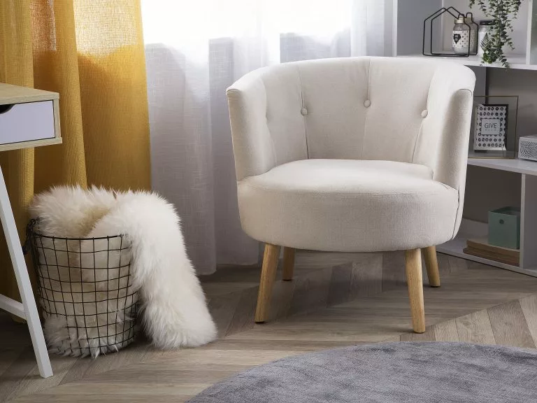 Beliani Sillón Tapizado Blanco Crema ODENZEN - Imagen 2