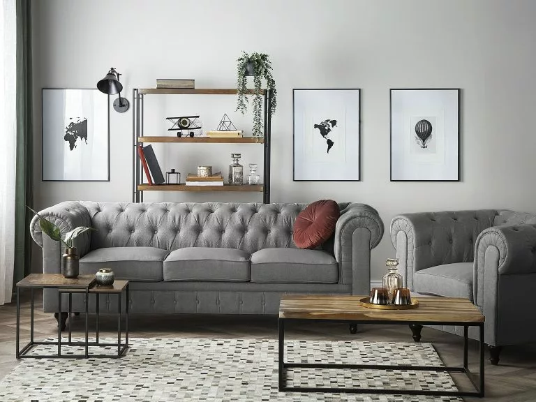 Beliani Sillón Tapizado Gris CHESTERFIELD - Imagen 3