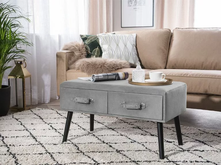 Beliani Mesa De Centro De Terciopelo Gris/negro 80 X 40 Cm AMTRAK - Imagen 2