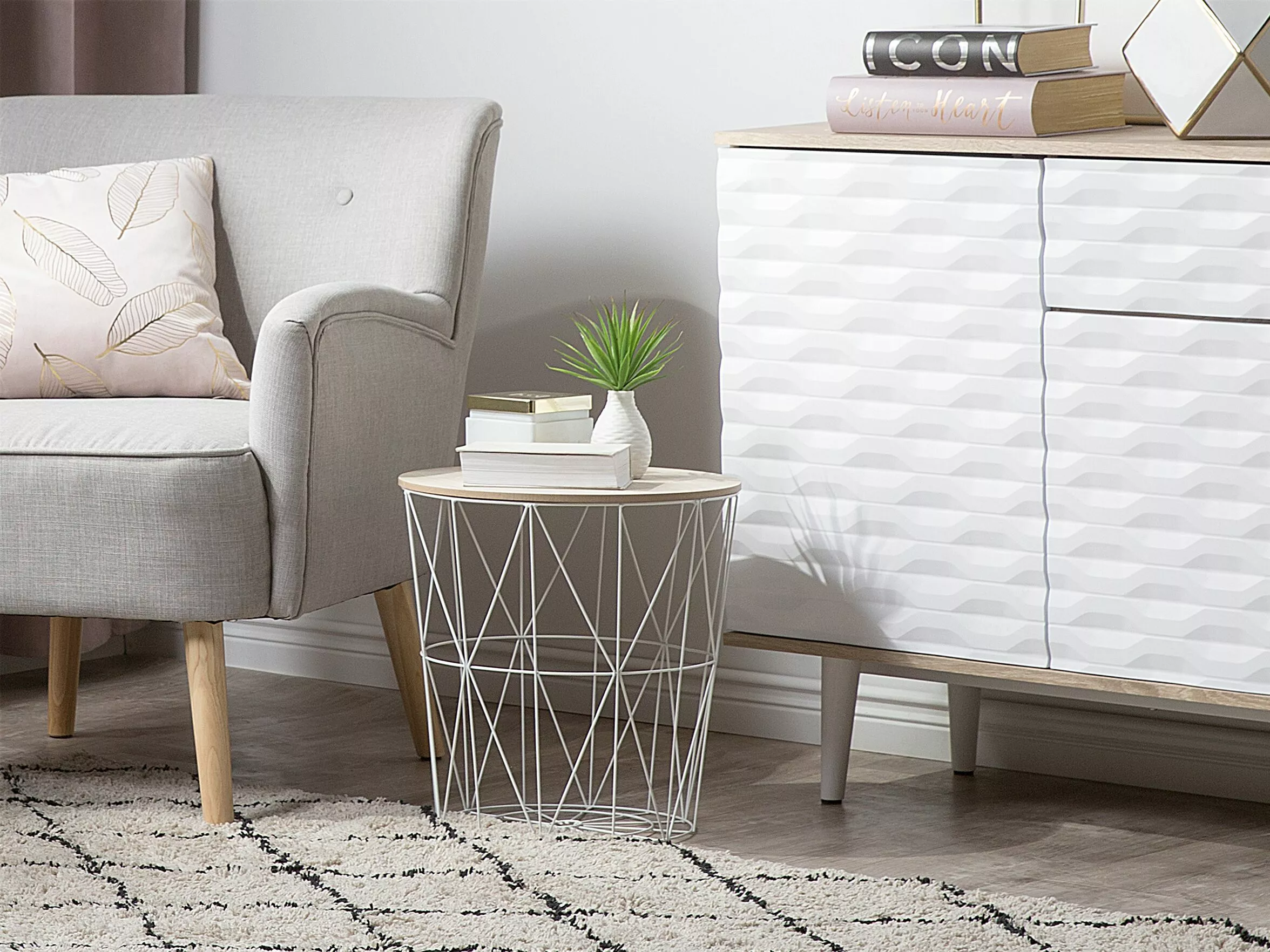 Beliani Mesa De Centro Blanco/madera Clara ⌀ 40 Cm LANARK - Imagen 2