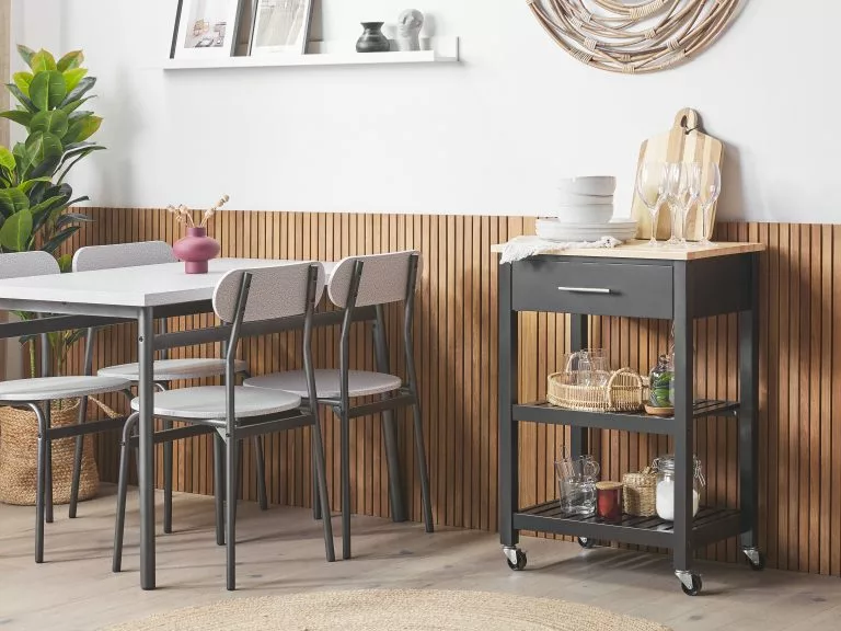 Beliani Conjunto De Comedor 4 Plazas Gris Claro/negro VELDEN - Imagen 3