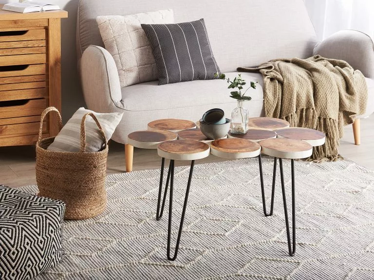 Beliani Mesa Auxiliar De Madera De Suar Blanco/negro 79 X 55 Cm TIJUANA - Imagen 2