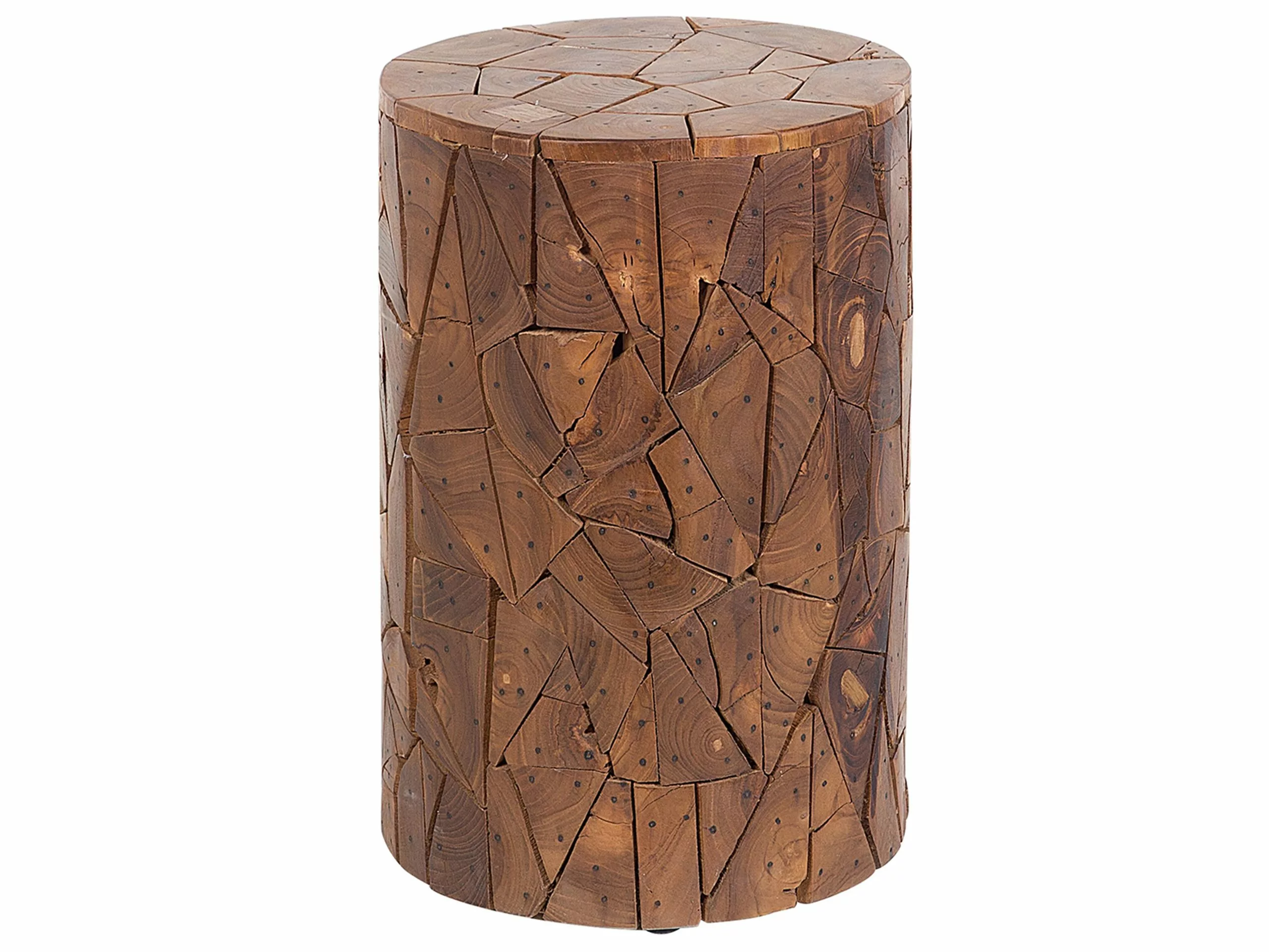 Beliani Mesa Auxiliar De Madera De Teca Oscura ⌀ 30 Cm DAWSON