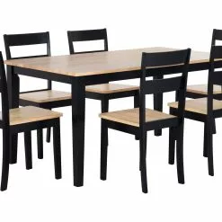 Beliani Conjunto De Comedor 6 Plazas De Madera De Caucho Clara/negro GEORGIA