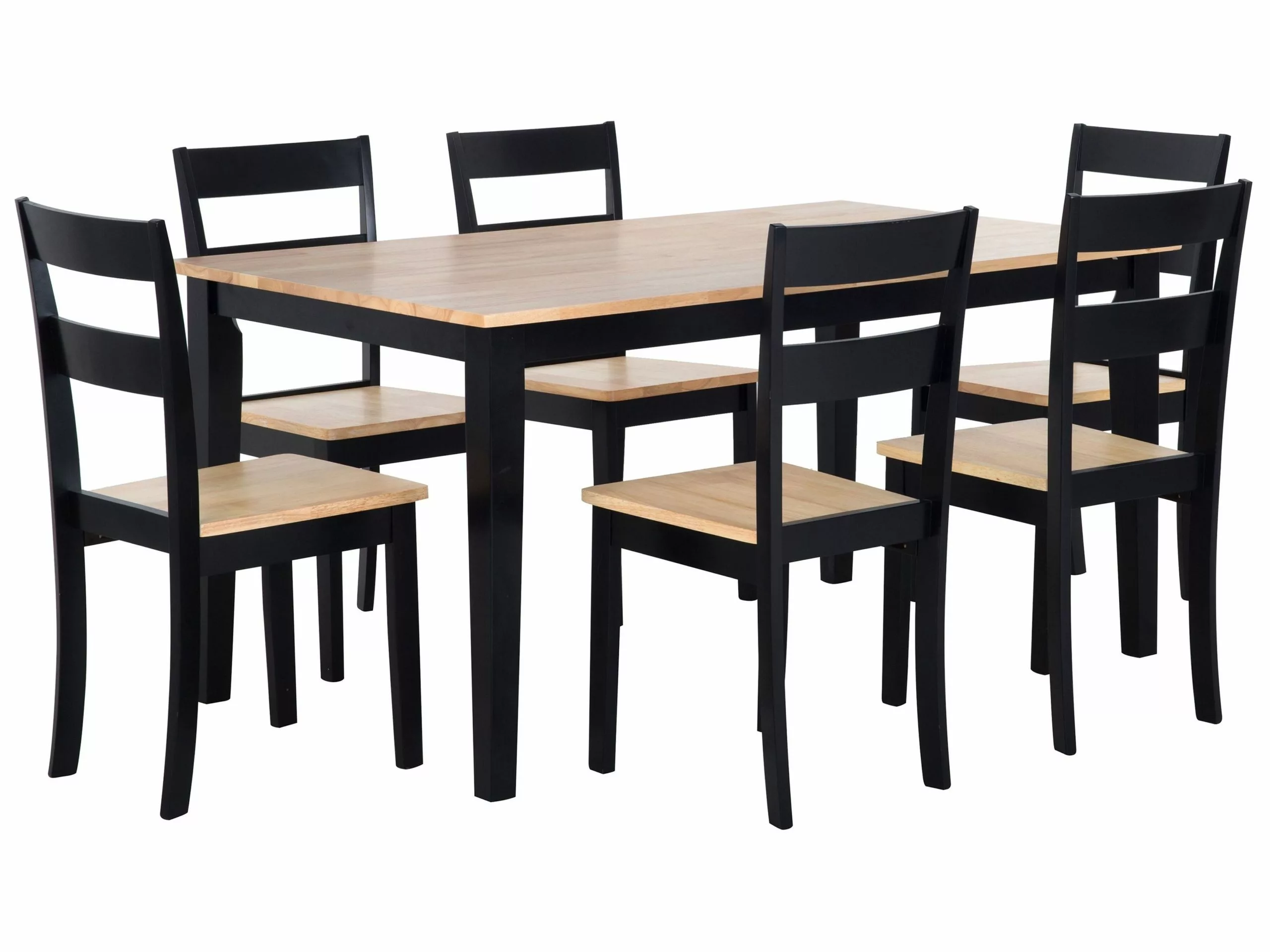 Beliani Conjunto De Comedor 6 Plazas De Madera De Caucho Clara/negro GEORGIA