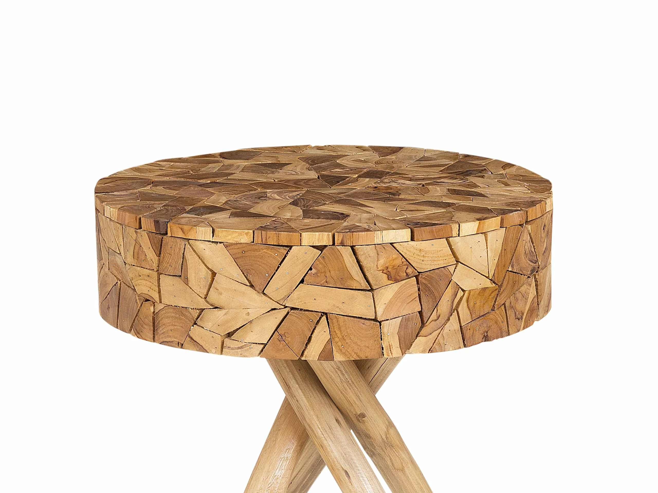 Beliani Mesa Auxiliar De Madera De Teca Clara ⌀ 50 Cm THORSBY - Imagen 3