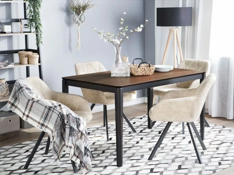 Beliani Mesa De Comedor Madera Oscura/negro 135 X 80 Cm CEDAR - Imagen 2