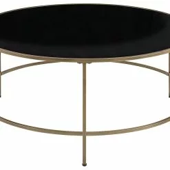 Beliani Mesa De Centro De Vidrio Negro/dorado ⌀ 88 Cm FLORENCE