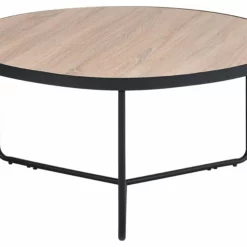 Beliani Mesa De Centro Madera Clara/negro 40 Cm MELODY