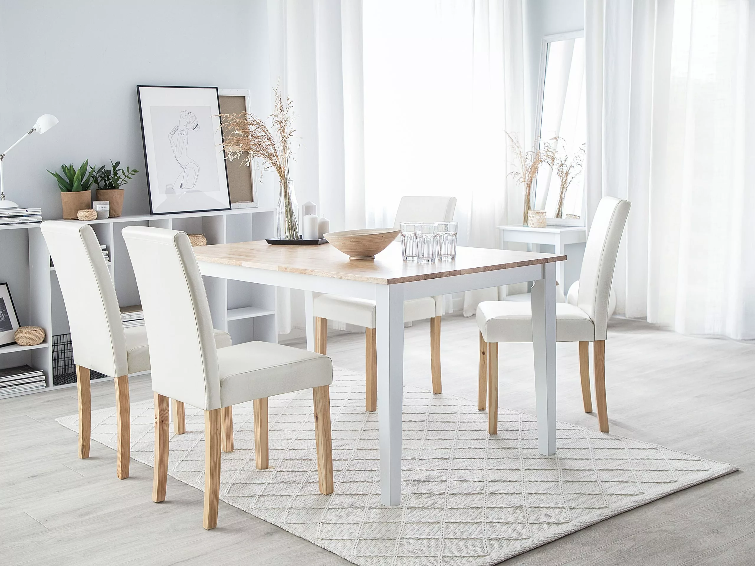 Beliani Mesa De Comedor De Madera De Caucho Clara/blanco Varios Tamaños GEORGIA - Imagen 5