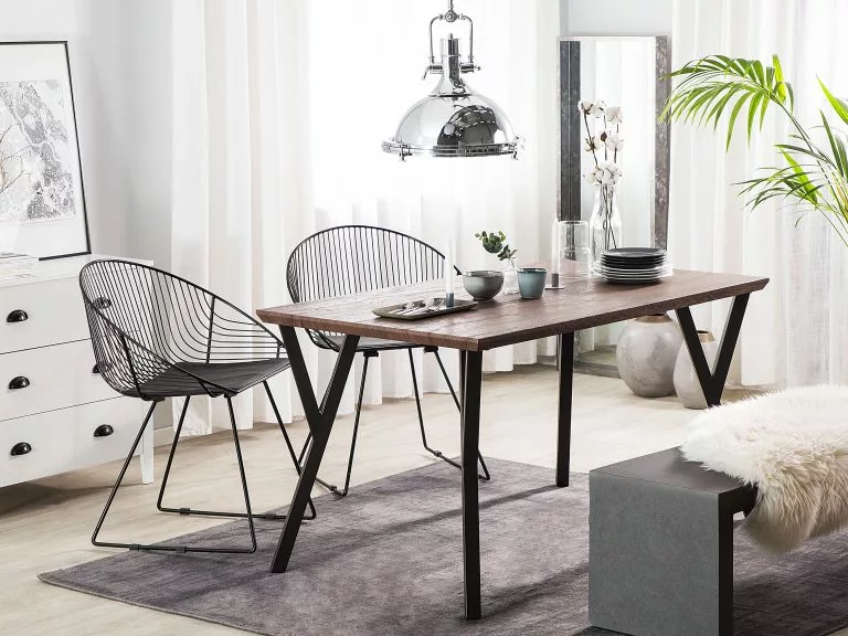 Beliani Mesa De Comedor Madera Oscura/negro Varios Tamaños BRAVO - Imagen 2