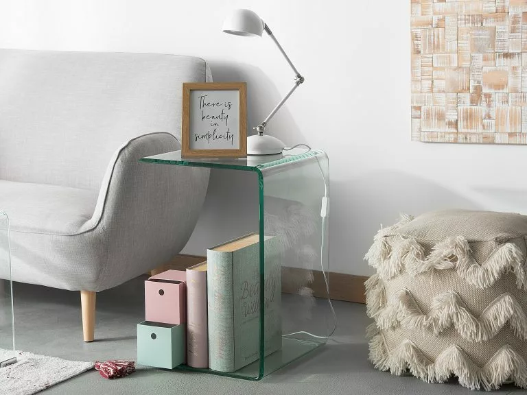 Beliani Mesa Auxiliar De Vidrio Templado Transparente 40 X 40 Cm LOURDES - Imagen 2