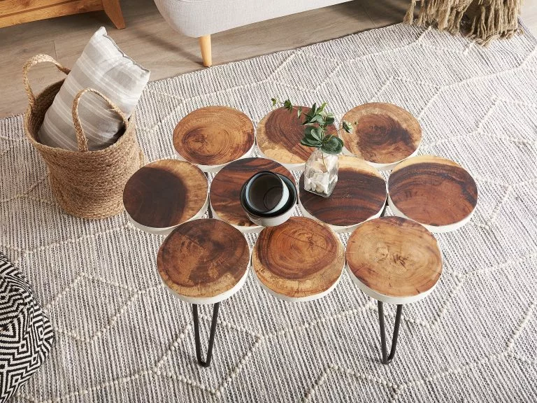 Beliani Mesa Auxiliar De Madera De Suar Blanco/negro 79 X 55 Cm TIJUANA - Imagen 3