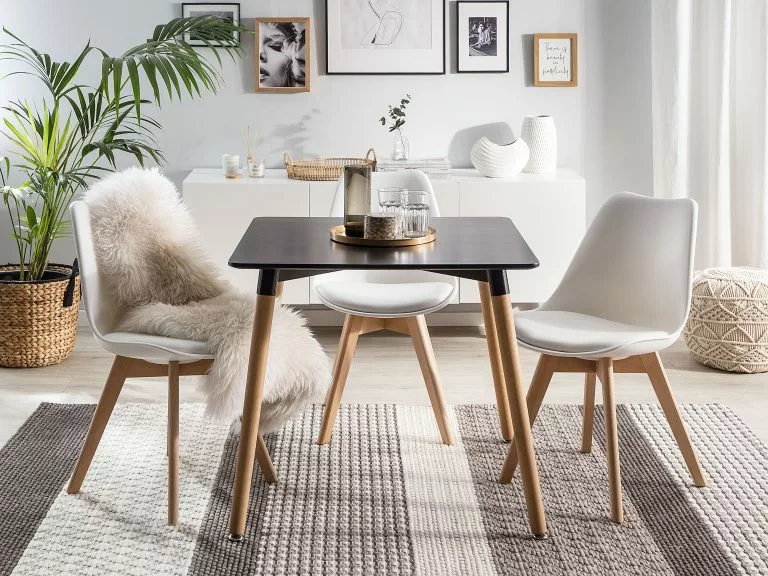 Beliani Mesa De Comedor Negro/madera Clara/plateado 80 X 80 Cm BUSTO - Imagen 3