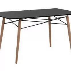 Beliani Mesa De Comedor Negro/madera Clara 140 X 80 Cm BIONDI