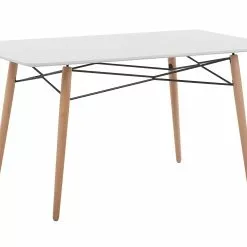 Beliani Mesa De Comedor Blanco/madera Clara 140 X 80 Cm BIONDI