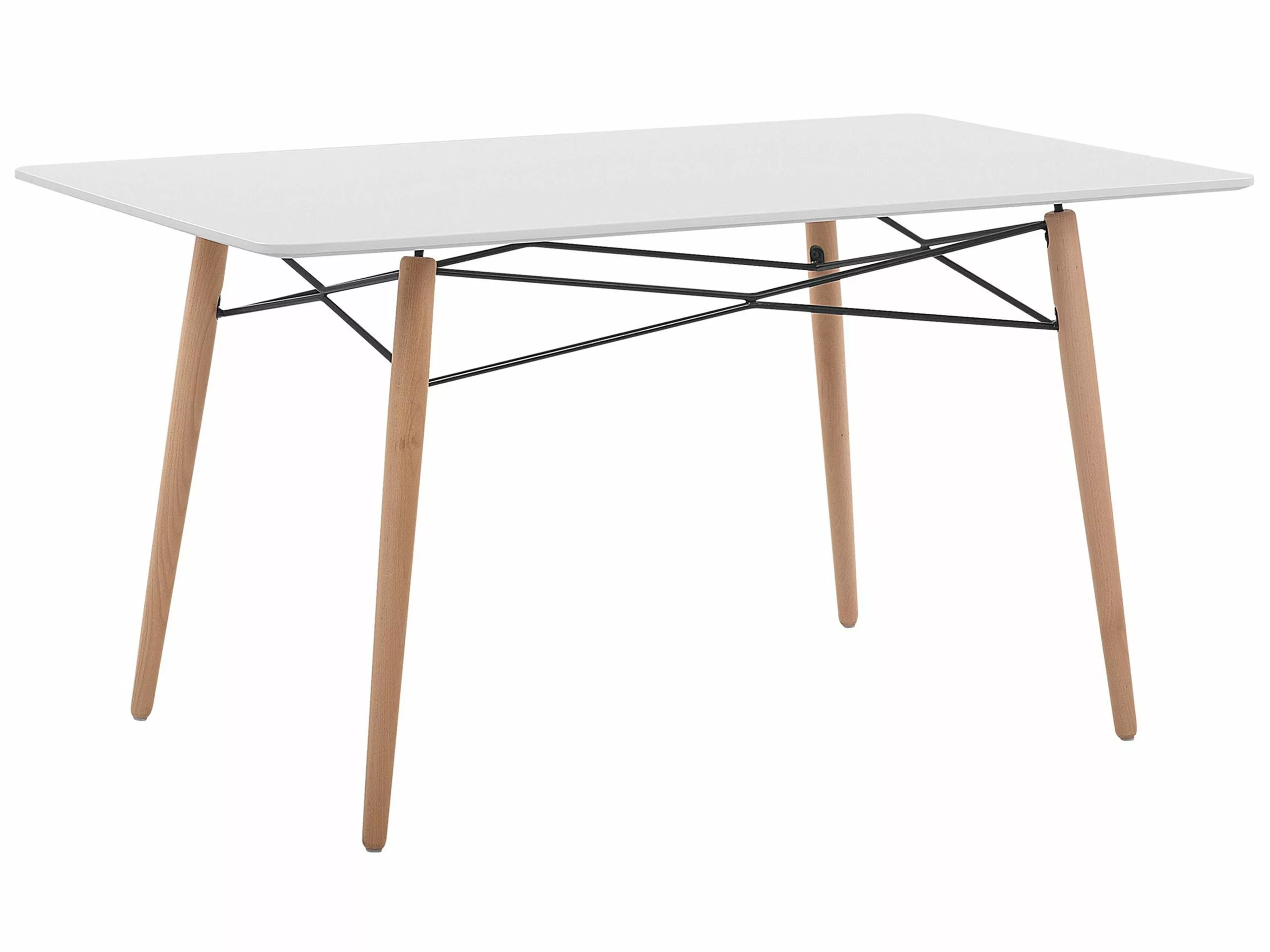 Beliani Mesa De Comedor Blanco/madera Clara 140 X 80 Cm BIONDI