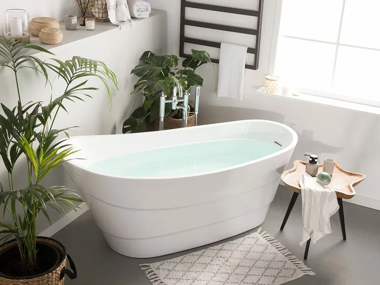 Beliani Mesa Auxiliar De Madera De Teca Clara/negro 60 Cm ELSA - Imagen 8