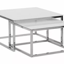 Beliani Conjunto De 2 Mesas De Centro De Vidrio Templado Blanco/plateado BREA