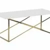 Beliani Mesa De Centro De Vidrio Templado Blanco/dorado 100 X 50 Cm EMPORIA