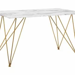 Beliani Mesa De Comedor De Vidrio Templado Blanco/gris/dorado 140 X 80 Cm KENTON