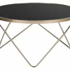 Beliani Mesa De Centro De Vidrio Templado Negro/dorado ⌀ 80 Cm MERIDIAN II