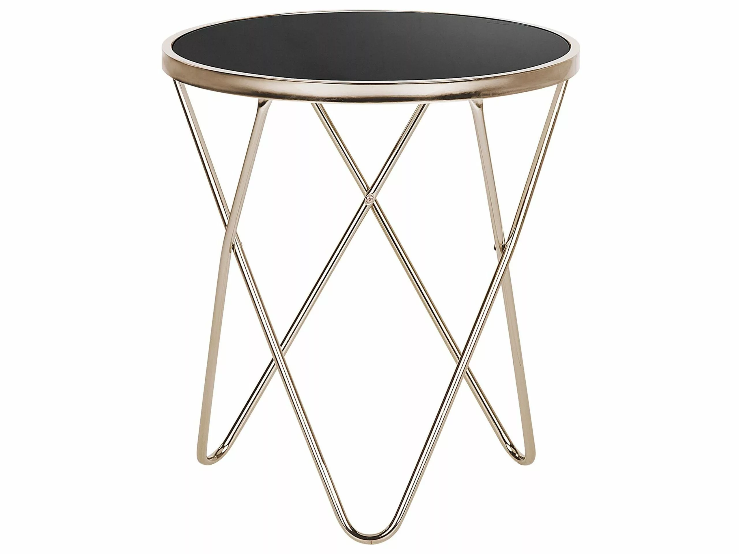 Beliani Mesa Auxiliar De Vidrio Templado Negro/dorado ⌀ 50 Cm MERIDIAN II