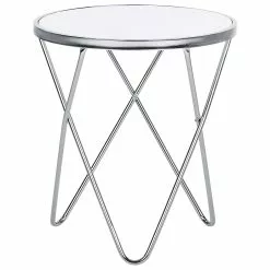 Beliani Mesa De Centro De Vidrio Templado Blanco/plateado ⌀ 50 Cm MERIDIAN II