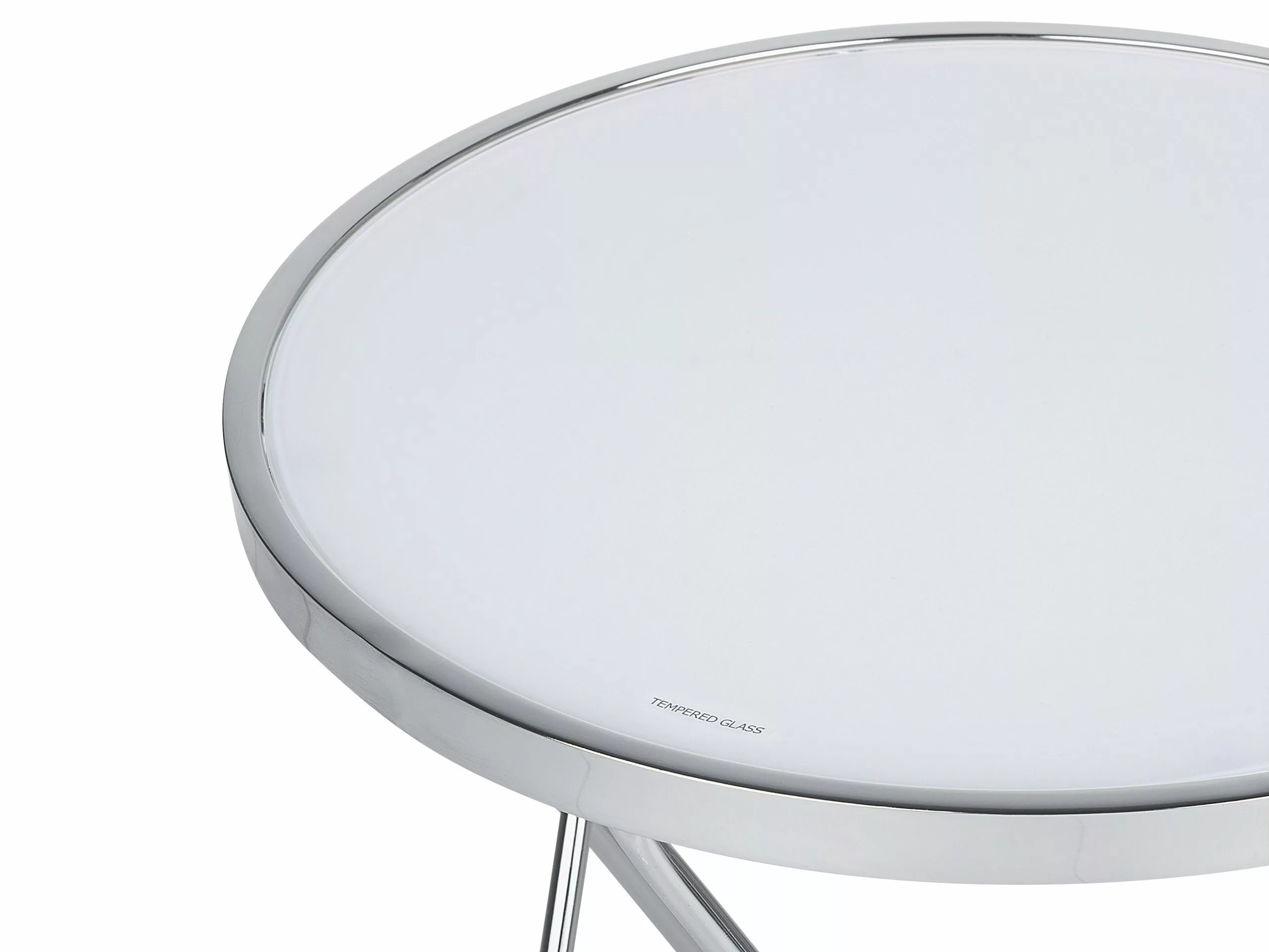 Beliani Mesa De Centro De Vidrio Templado Blanco/plateado ⌀ 50 Cm MERIDIAN II - Imagen 6
