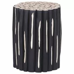 Beliani Mesa Auxiliar De Madera De Teca Clara/negro ø 30 Cm ALTATA