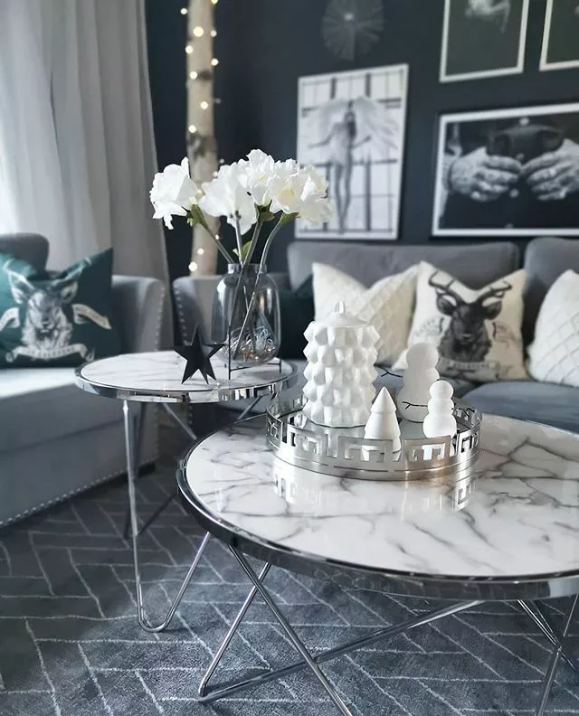 Beliani Mesa Auxiliar De Vidrio Templado Blanco/plateado ⌀ 50 Cm MERIDIAN II - Imagen 3