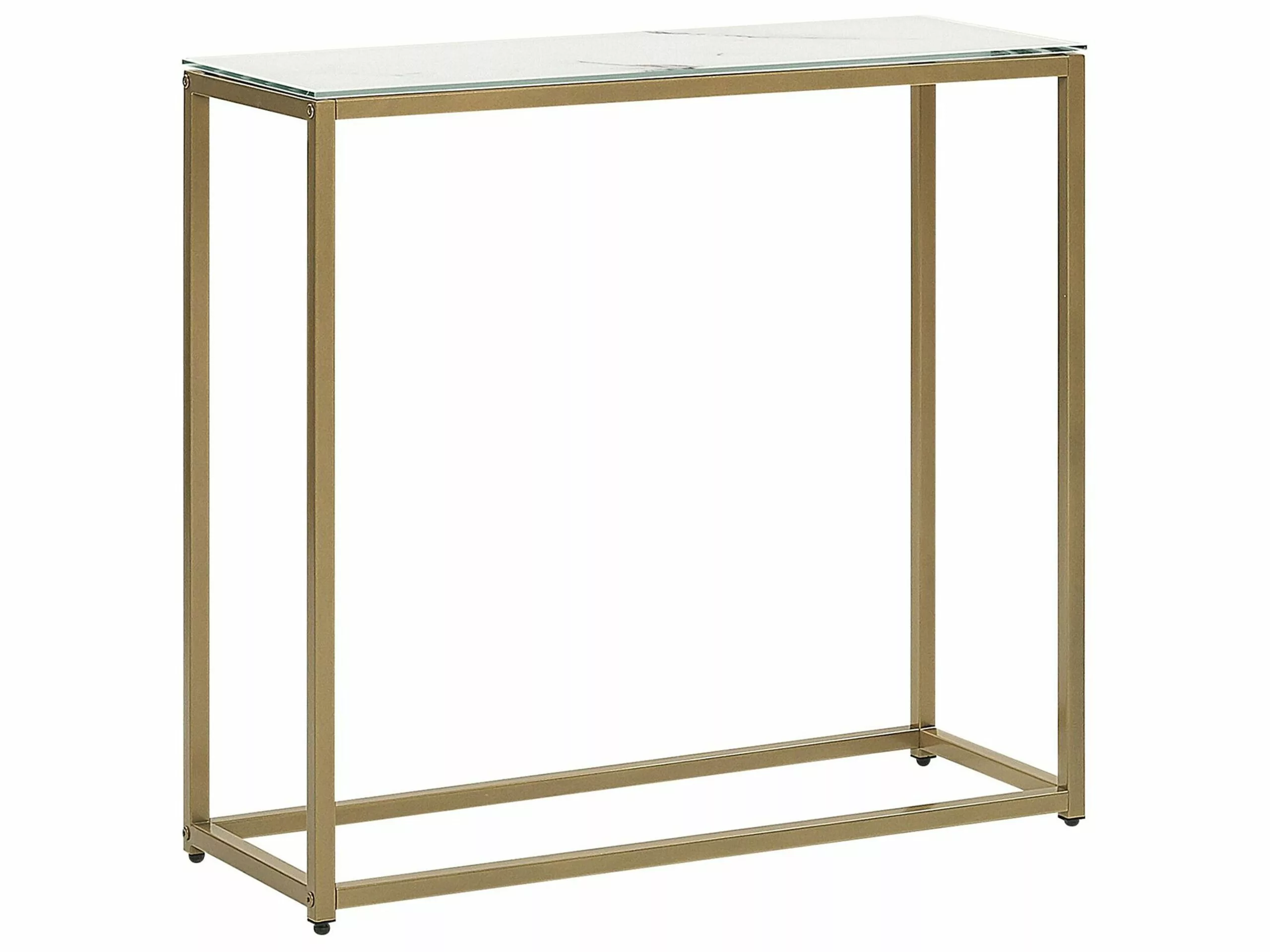 Beliani Consola De Vidrio Templado Blanco/dorado 80 X 30 Cm DORRIS