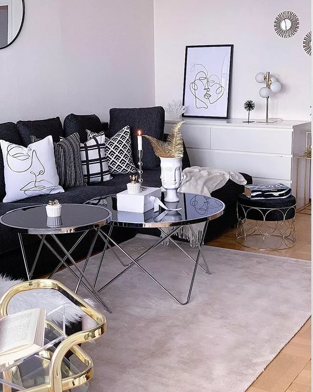 Beliani Mesa De Centro De Vidrio Templado Negro/dorado ⌀ 80 Cm MERIDIAN II - Imagen 3