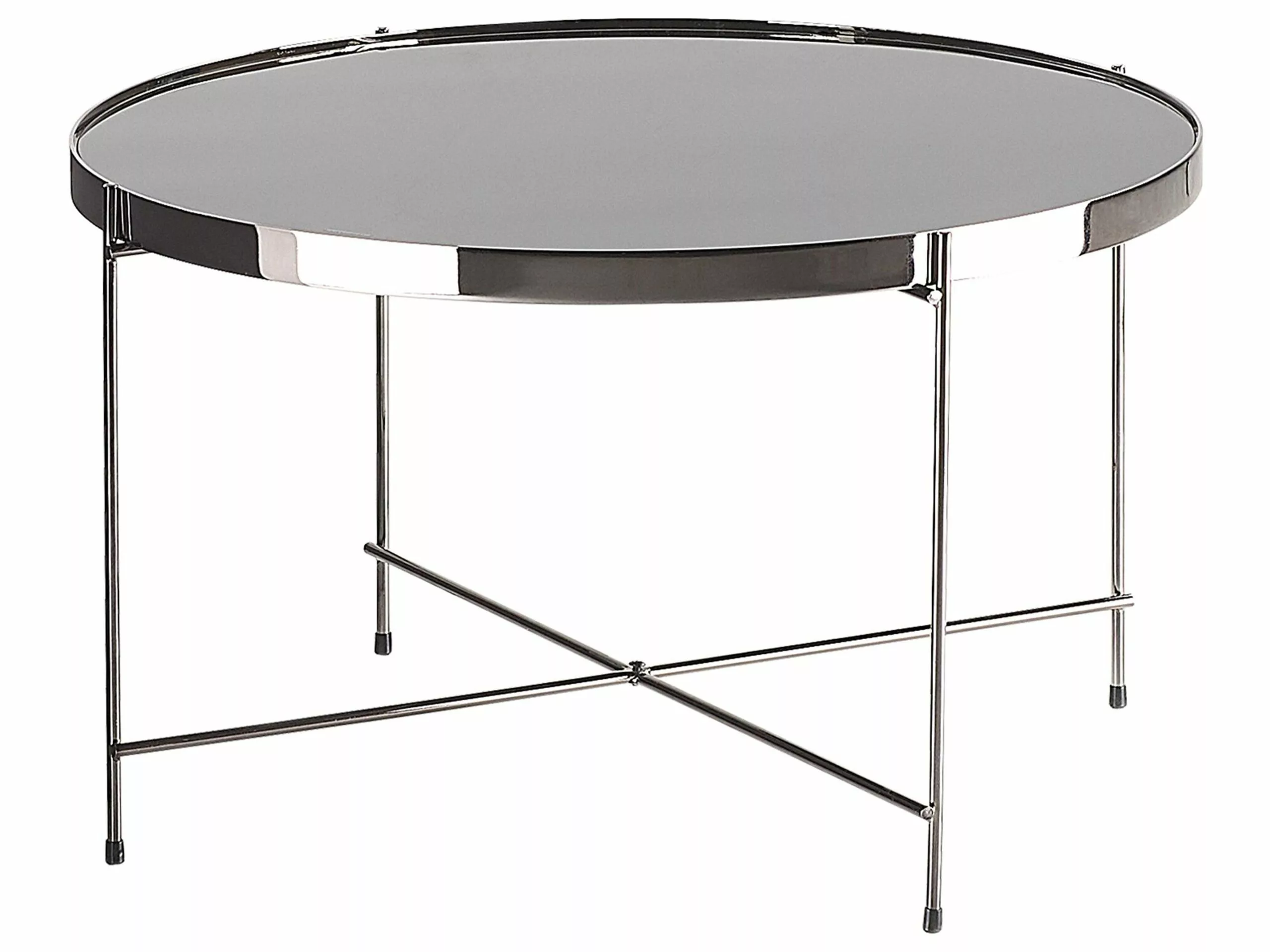 Beliani Mesa Auxiliar De Vidrio Templado/metal Negro/plateado ⌀ 63 Cm LUCEA