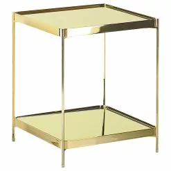 Beliani Mesa Auxiliar De Metal/vidrio Templado Dorado 41 X 41 Cm ALSEA