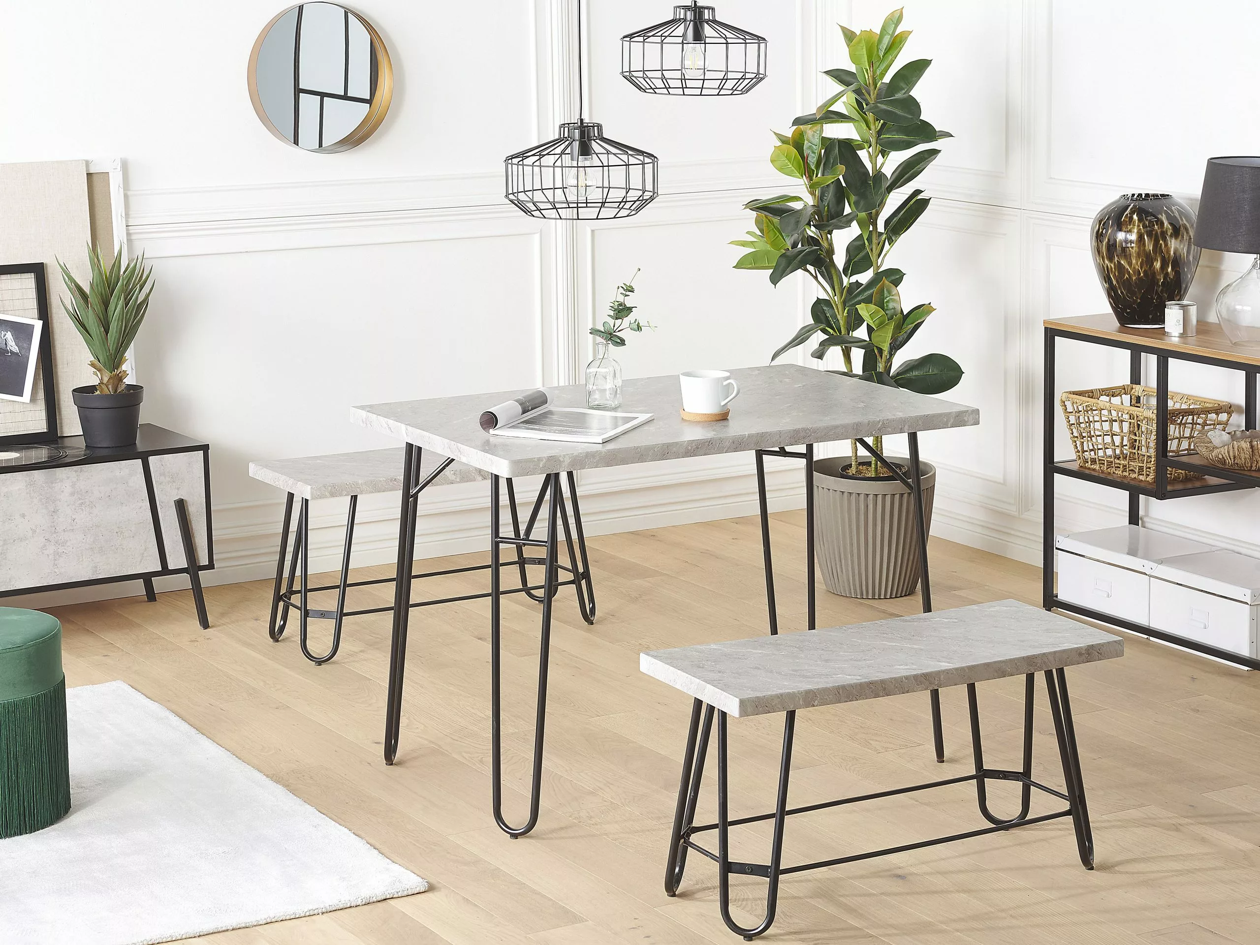 Beliani Conjunto De Comedor 4 Plazas Gris Claro/negro KEMPTON - Imagen 2