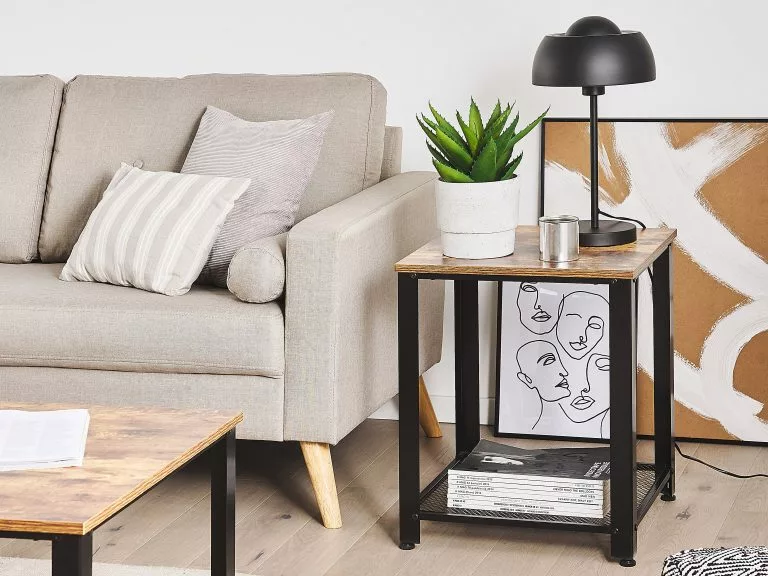 Beliani Mesa Auxiliar Madera Oscura/negro 45 X 45 Cm ASTON - Imagen 2